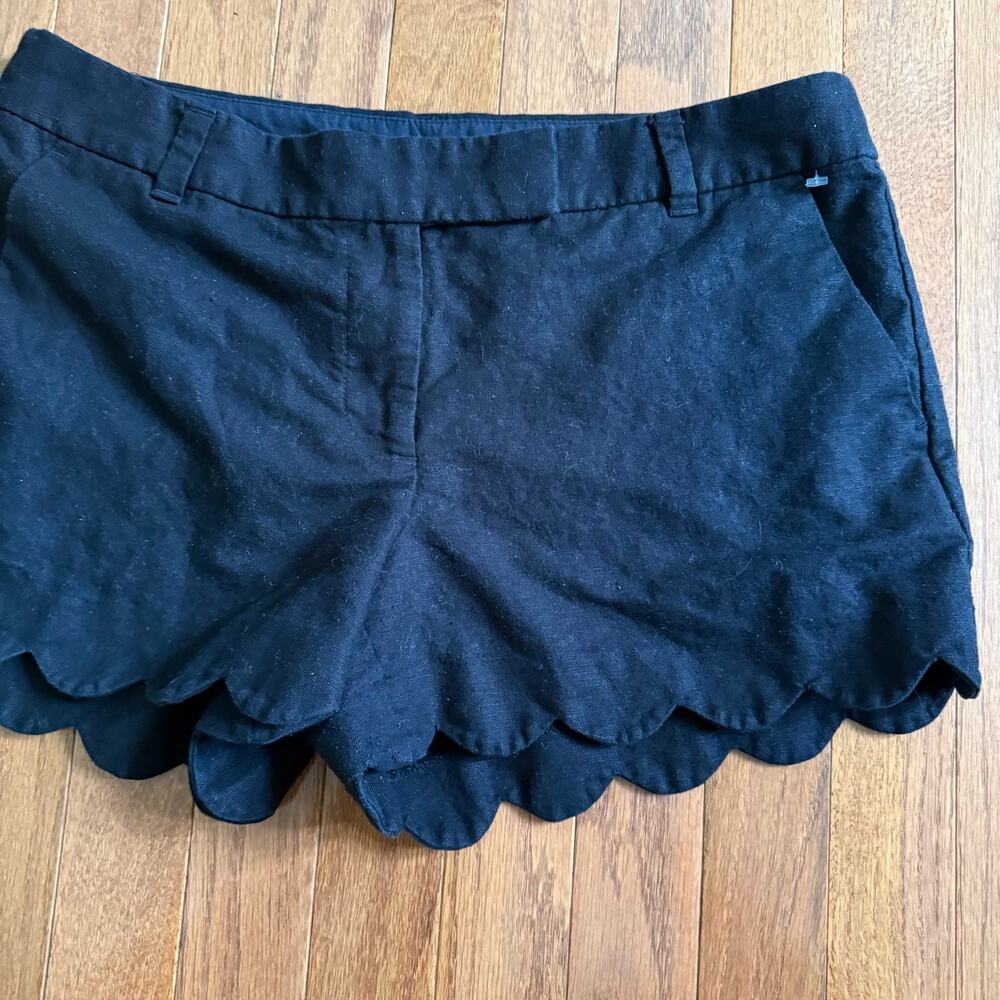 J. Crew | Preppy Summer Vacation Black Linen Blend Shorts Scallop Hems Size 10 - Picture 3 of 10